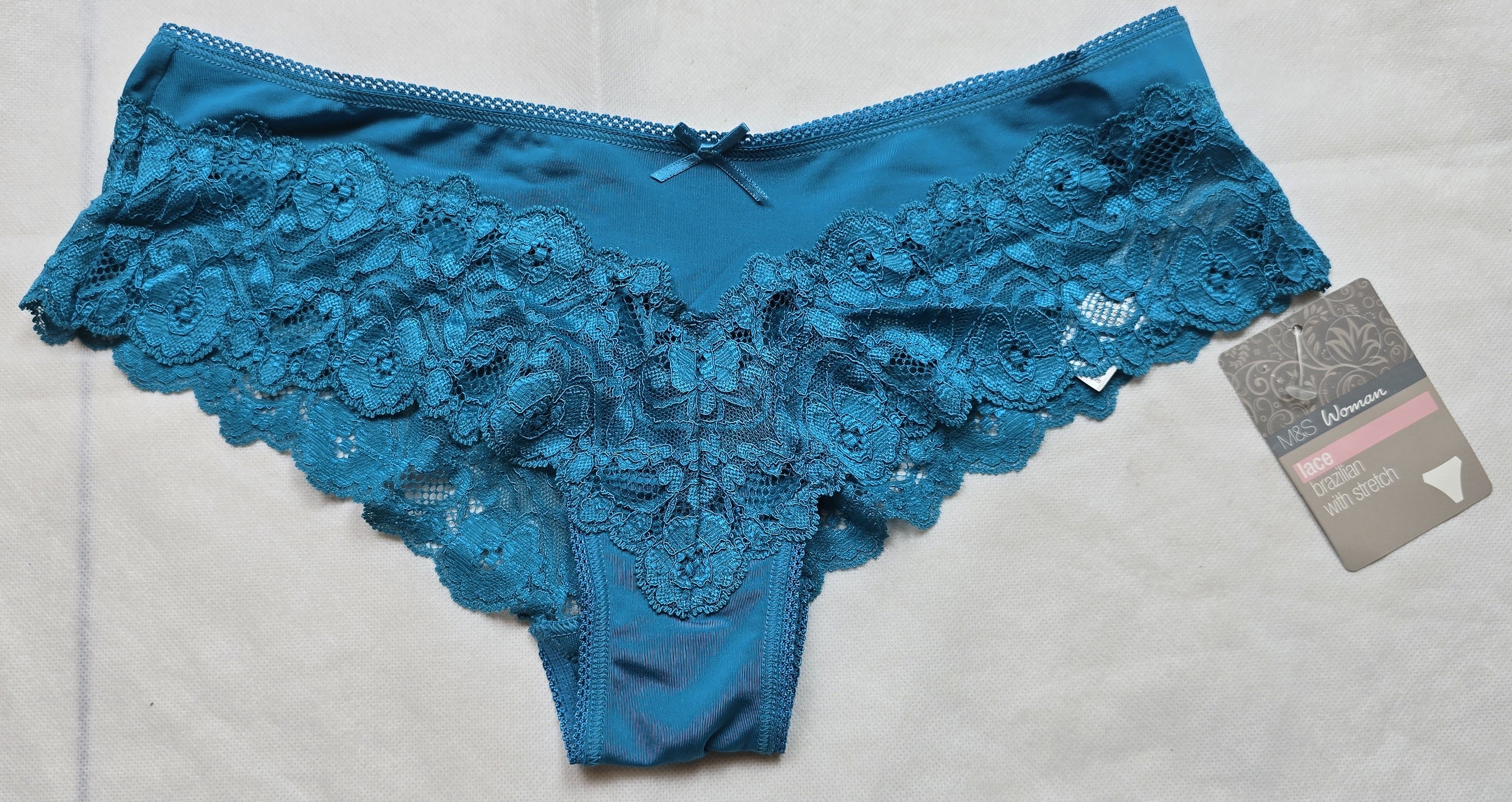 M&S Spot Print Floral Lace & Spotted Brazilian Knickers